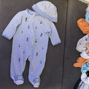 MATCHING SET Little Me golf baby footie and beanie
